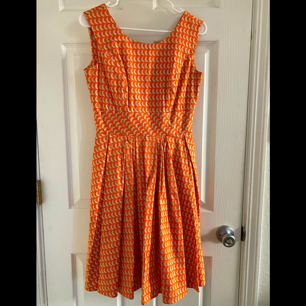 Calvin Klein Orange and Cream Midi Dress